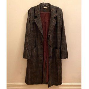 NWOT mystree Charcoal and Tan Plaid Trench Coat